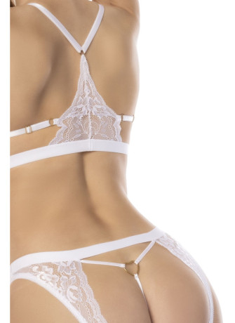 Ensemble 2 pièces blanc Goldie, soutien gorge avec armatures, bretelles réglales et culotte string ouverte - MAL8840WHT